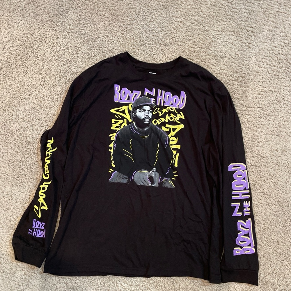 Fifth Sun Boyz in the Hood Ice Cube 2XL Black and Purple Long Sleeve Graphic Tee